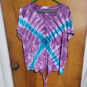 NWT Architect Size Xl Tie-Dye Purple & Teal Short Sleeve Tie Front Top